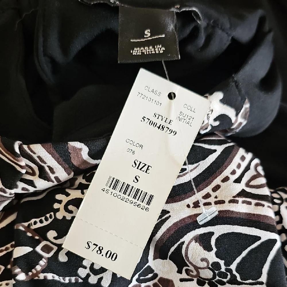 WHBM Black, Brown and White Paisley Women's Top